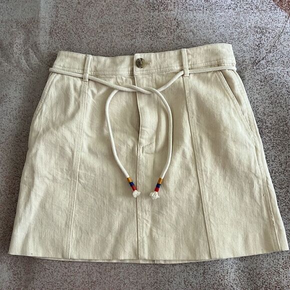 Madewell Capital A-Line Denim Mini Skirt with Belt in Vanilla Ivory - Picture 3 of 6